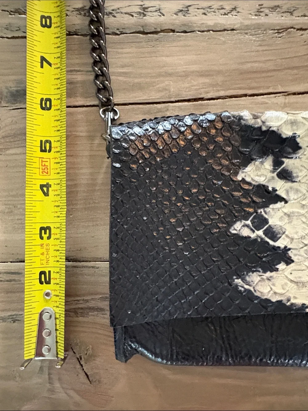 Black Python-Texture Crossbody with Cream Center Accent